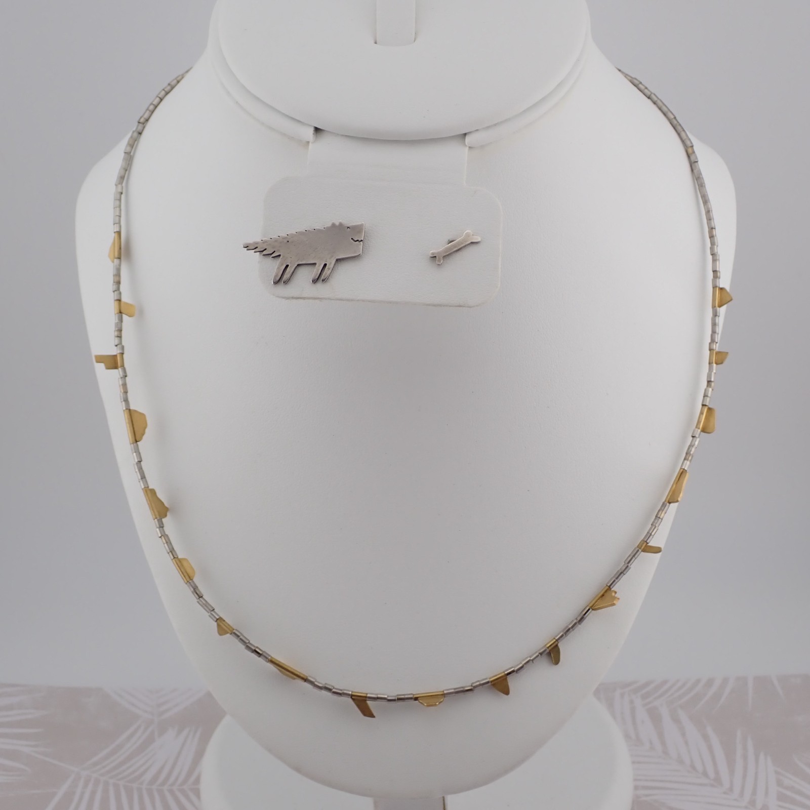 Roberta Williamson Artisan Petie Dog Bone Sterling Silver Earrings Necklace Set