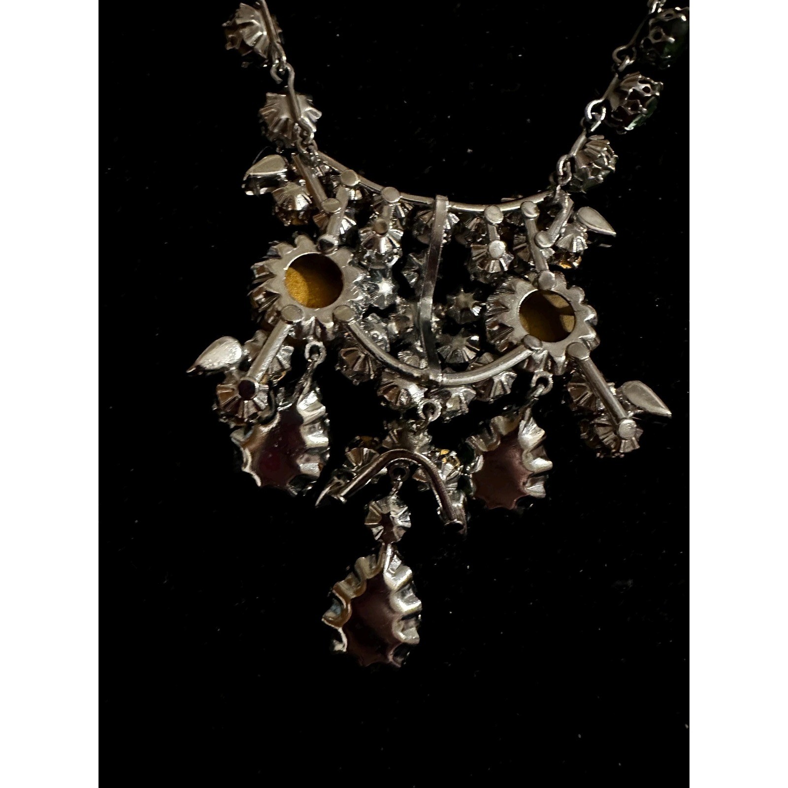 1950’s Austrian Crystal Rhinestone Statement Necklace Green AB Schoffel