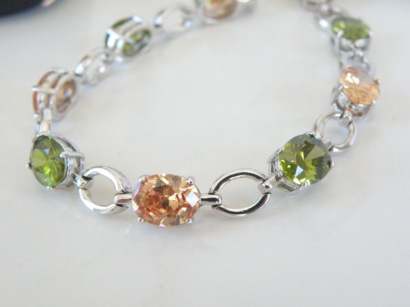 Vintage Sterling Silver 925 Gemstone Tennis Station Link Bracelet 7.5″