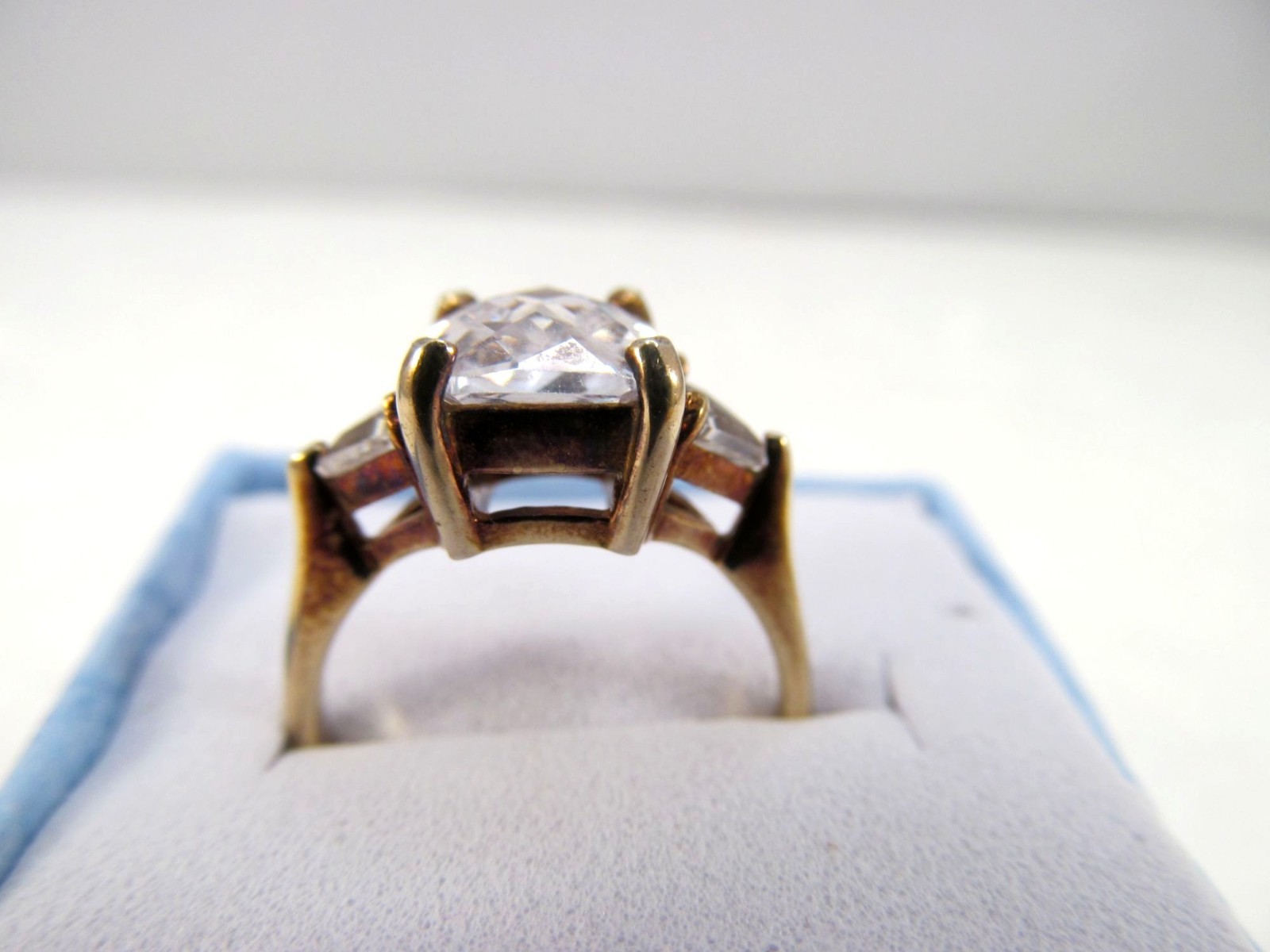 925 Sterling Silver Gold Vermeil Princess Trillion CZ Statement Ring Size 6 Vtg
