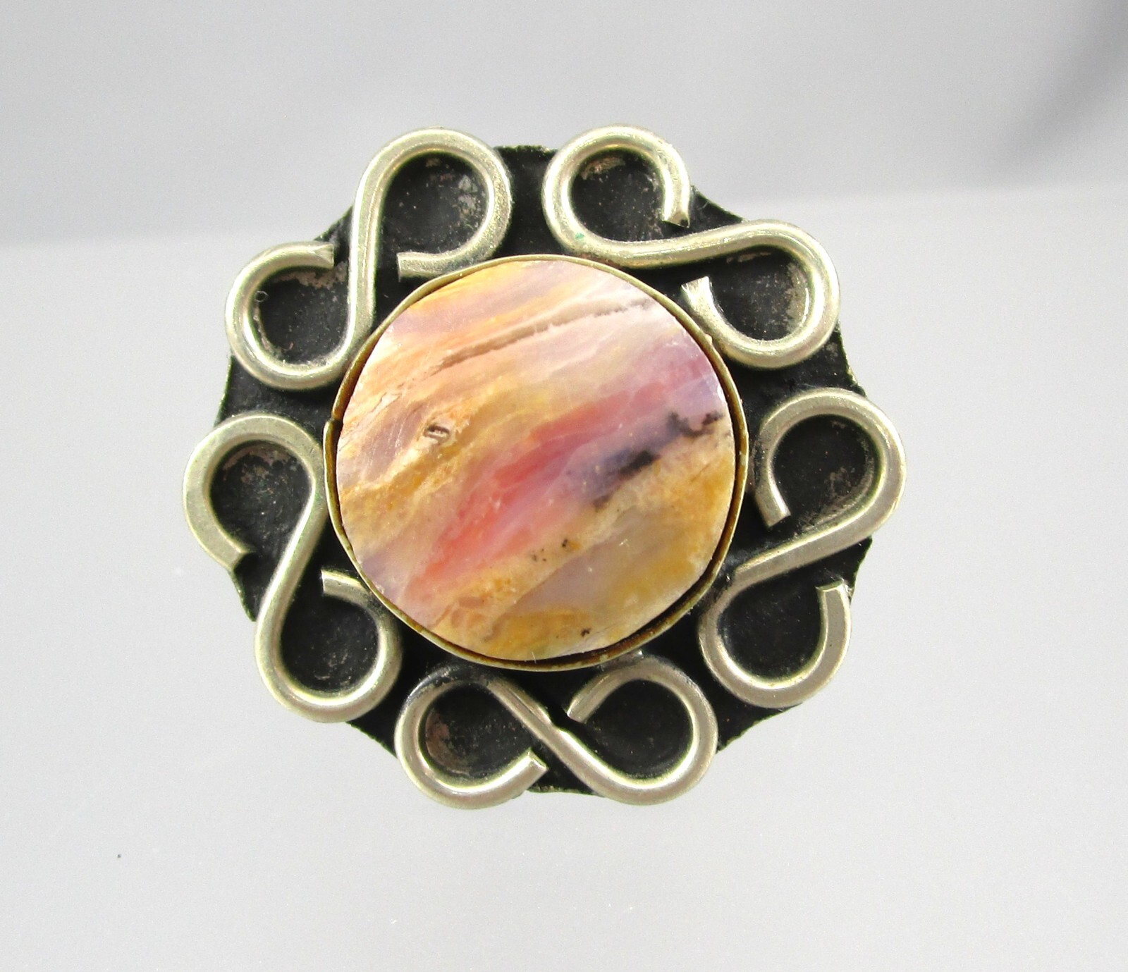 Vintage Silver Tone Untested Not Magnetic Metal NA Style Stone Adjust Ring 8189