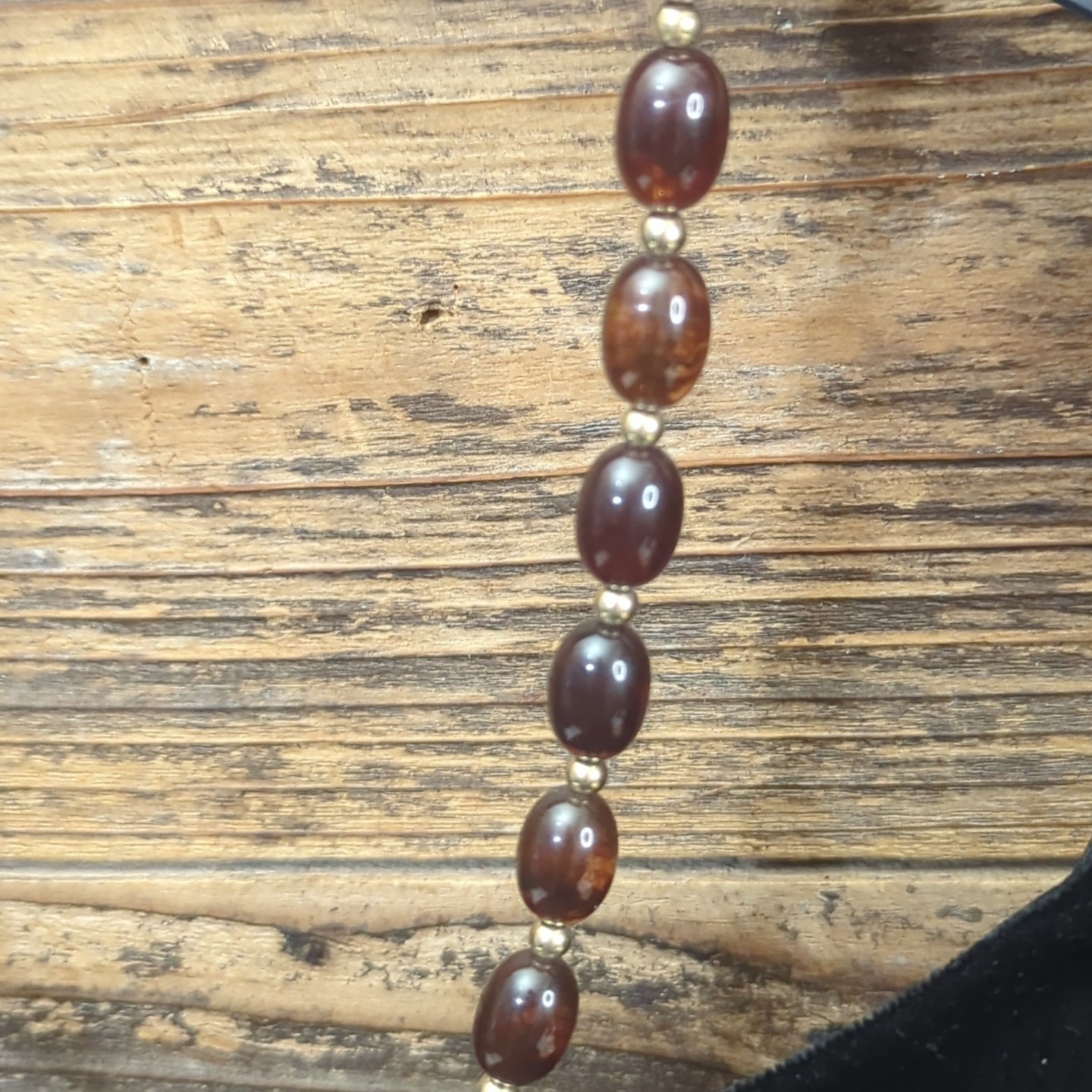 Vintage Avon Cognac Faux Amber Lucite Beaded Necklace Gold Tone Accents