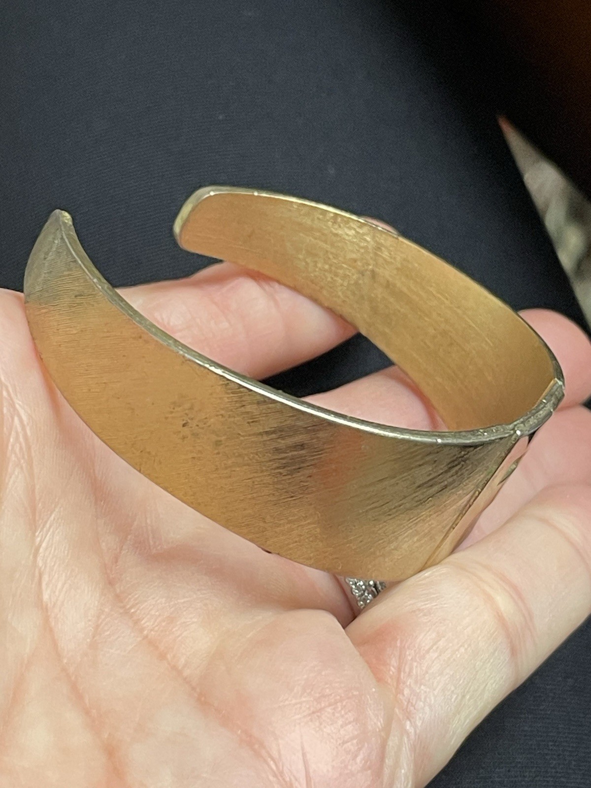 Vintage Brushed Gold-Tone Cuff Bracelet Monogram Letter P