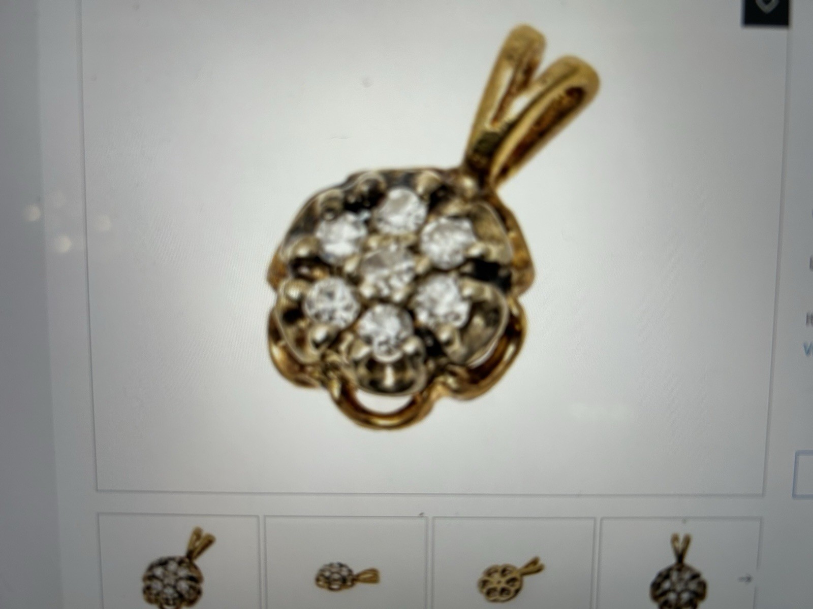 14K Yellow Gold Vintage Cluster Flower Pendant with Round white sapphires