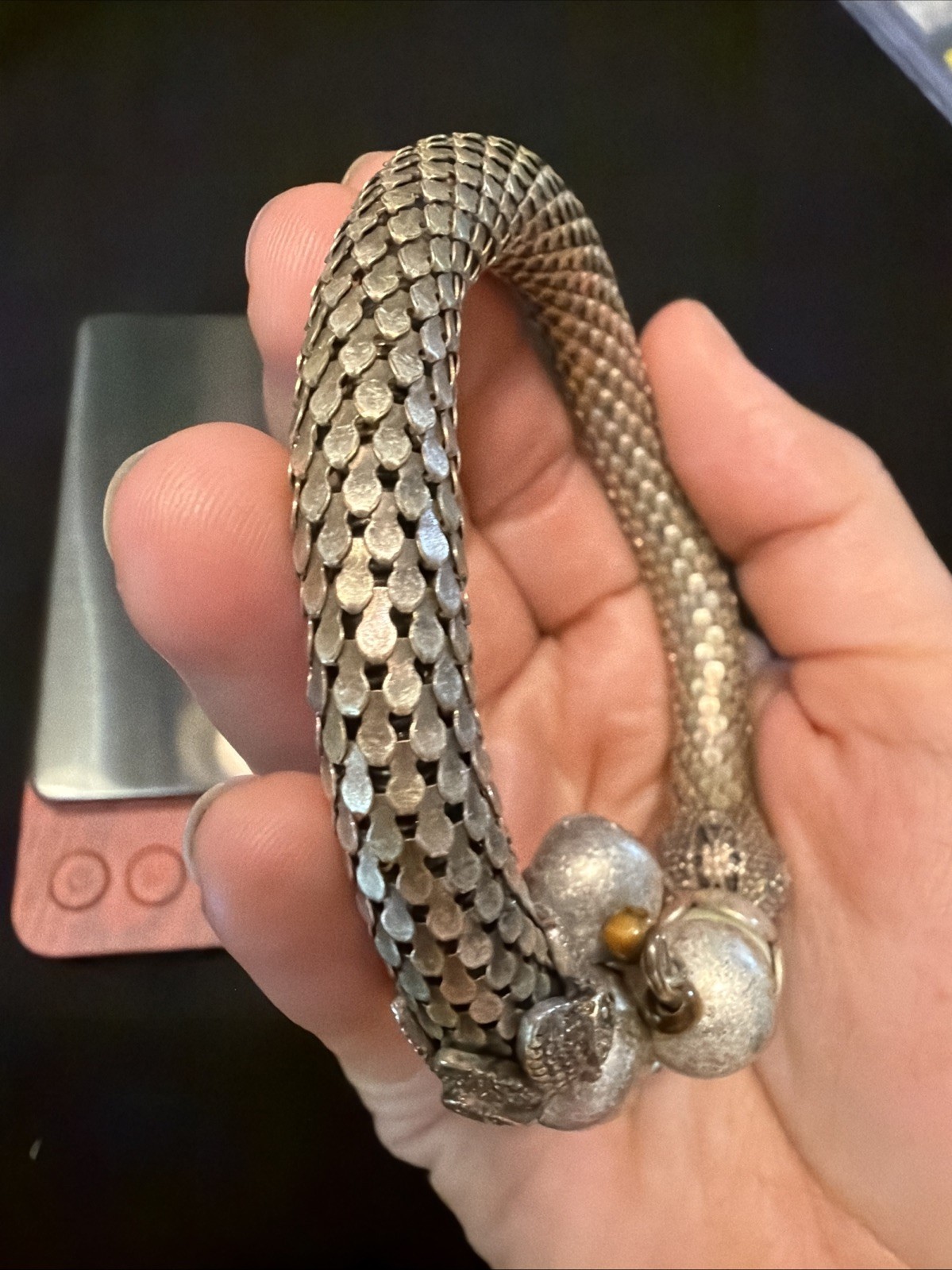 Vintage Pierre Cardin Ornate Bracelet Sterling With Stones Adjustable
