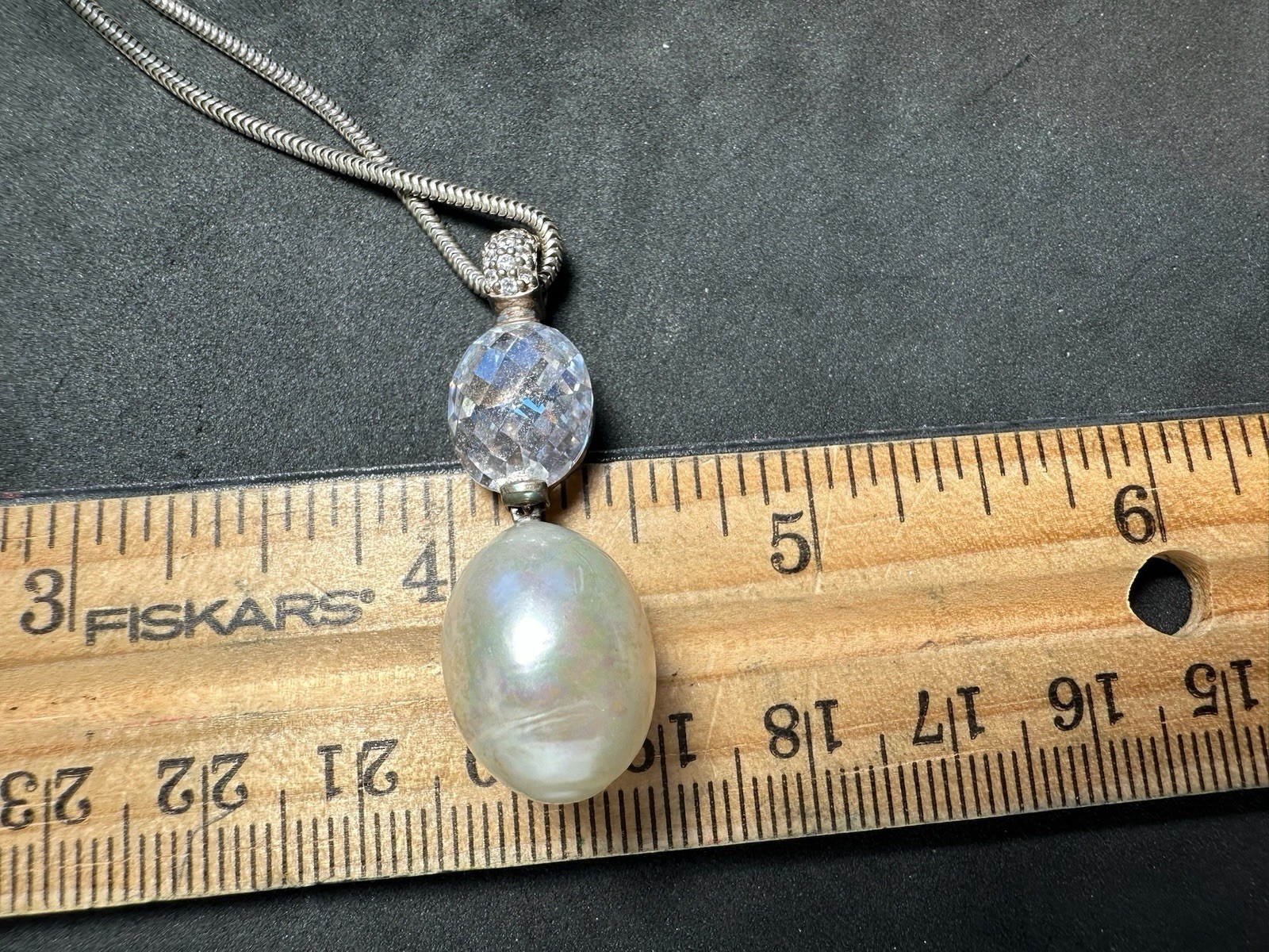 11.08g Vintage 925 Sterling Silver Faceted Drop Pendant Necklace M 16.5 in