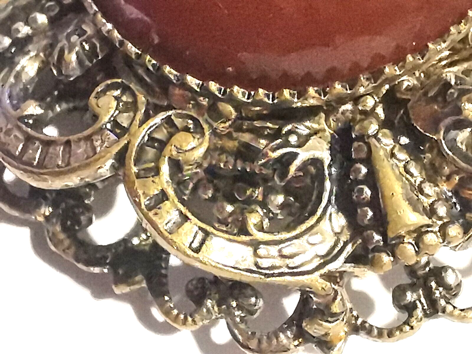 Vintage Czech Brown Glass Brooch Pin Silvered Brass Ornaments Dragon Handmade