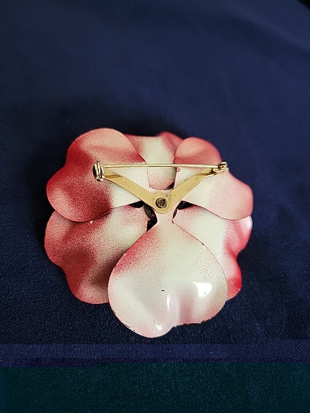 VNTG Large Bright Red Poppy Flower Brooch Black Border & Red Beads Center 2.5