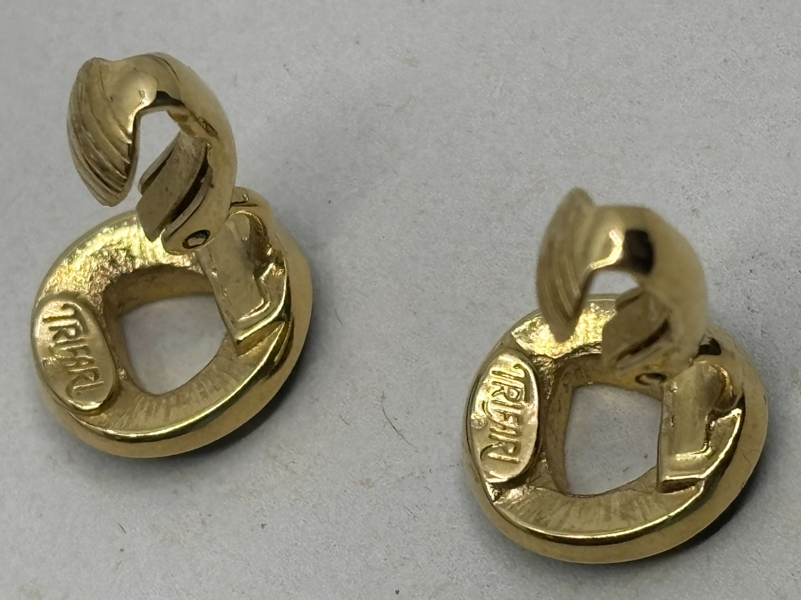 2 Pairs Vintage 1955-1980s TRIFARI Clip On Earrings Gold Tone