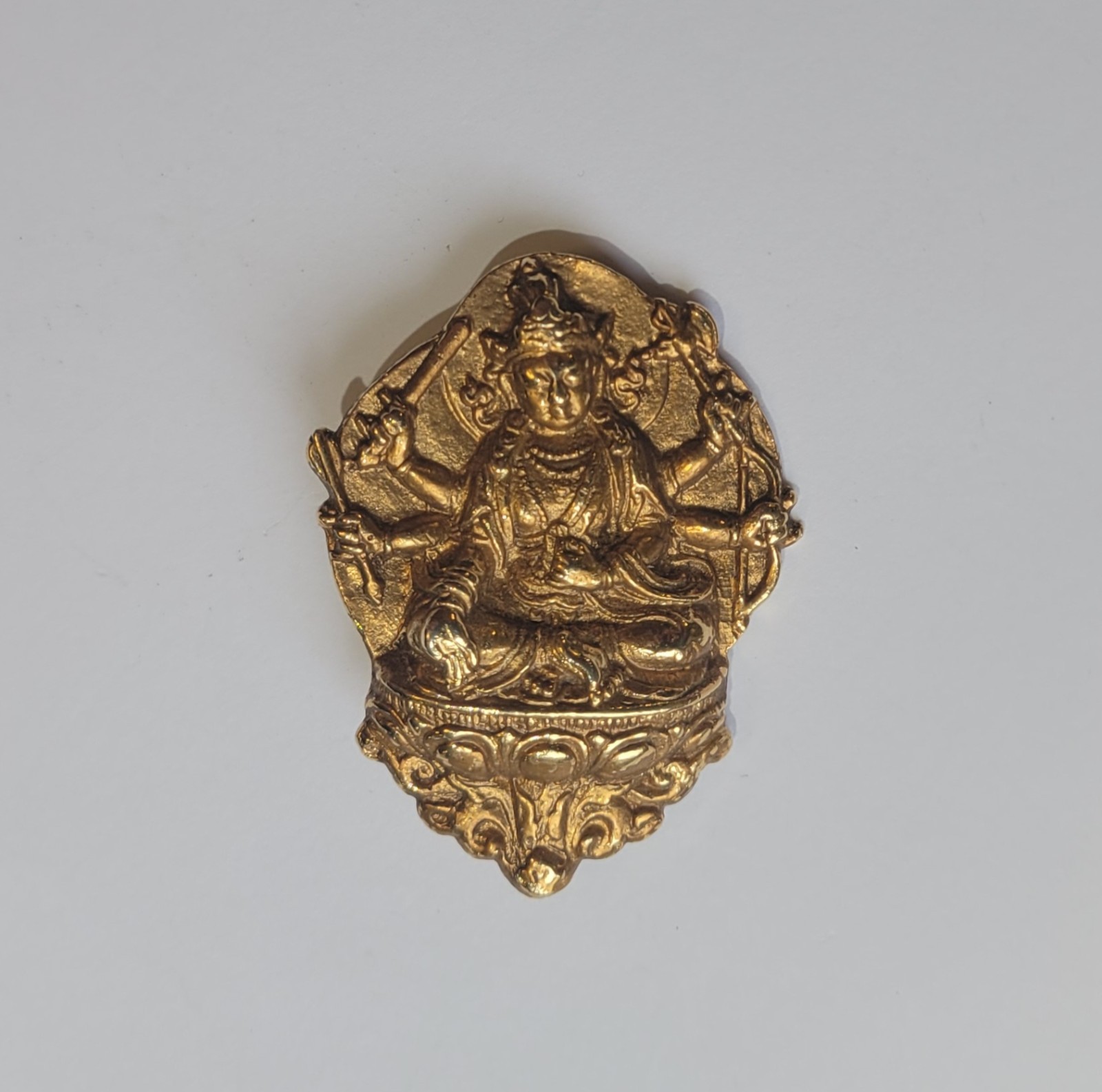 Authentic Alva Studios Tibetan Buddhist Deity Gold Plated Bronze Brooch Vintage