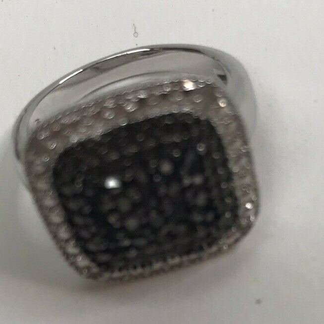 Vintage Sterling Silver Ring 925 DBJ Marcasite Diamond Pave Square Decco Sz 6