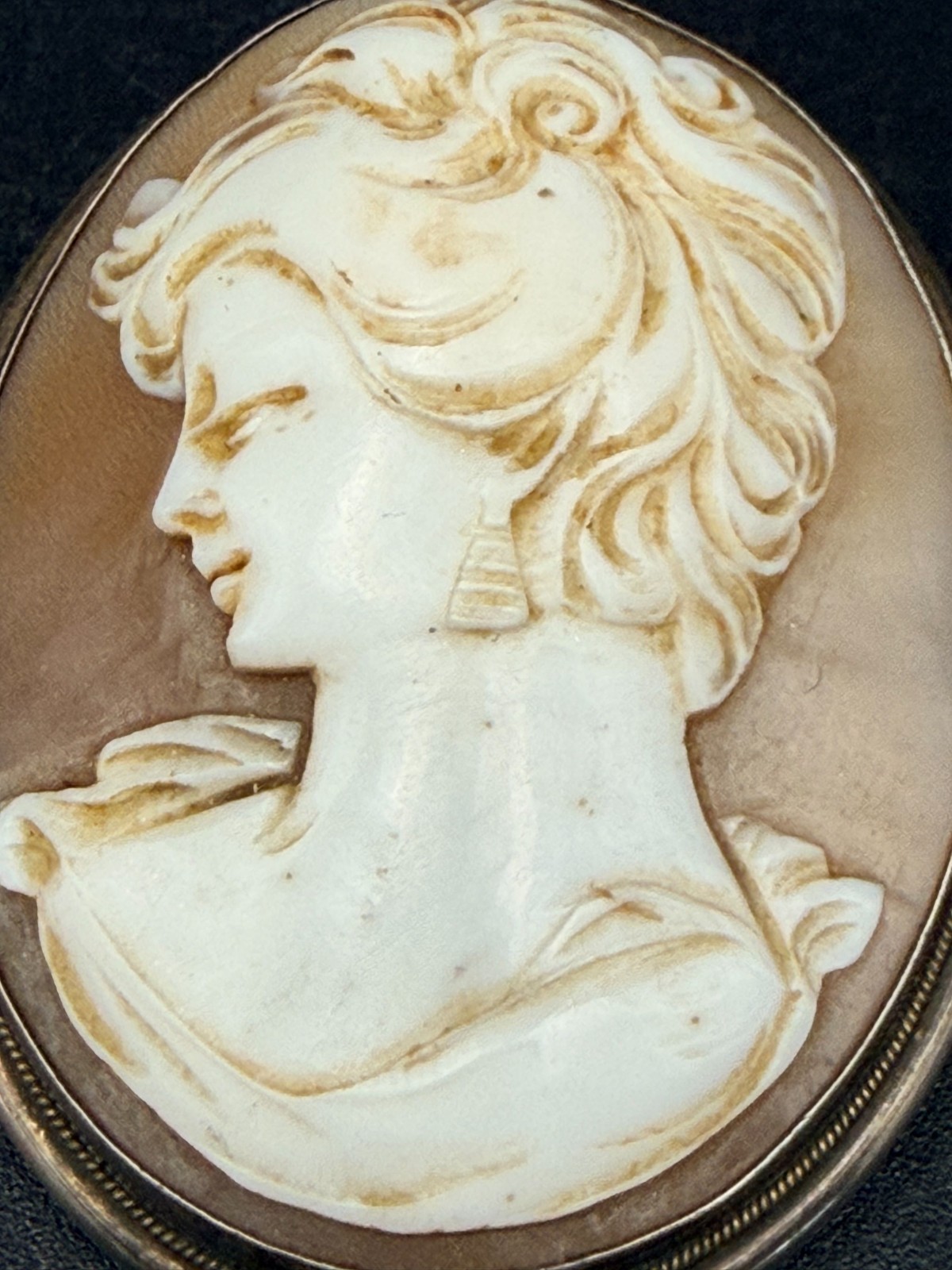 Vintage Shell Cameo Pendant Brooch – 800 Silver