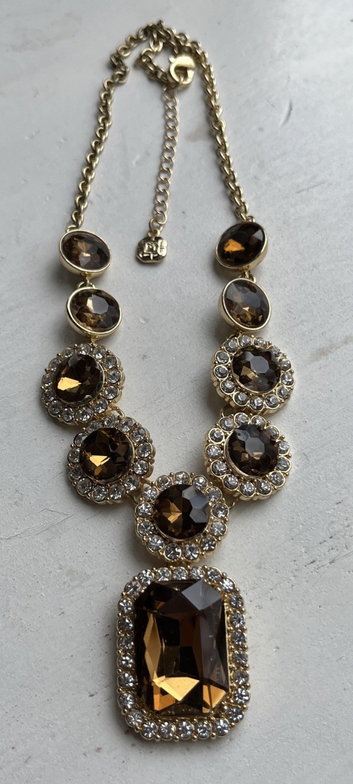 Vintage Monet Faceted Golden Topaz Crystal & Clear Rhinestone Statement Necklace
