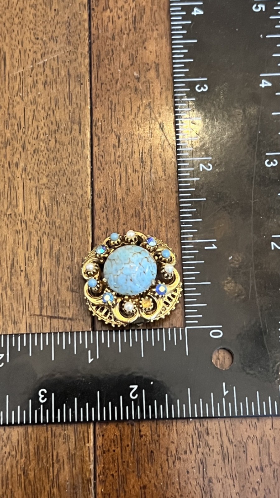 Vintage Florenza Faux Turquoise Cabochon Stud Earrings Gold Tone Signed Nice!