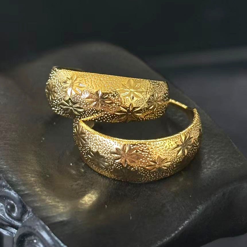 Vintage Floral Gold-plated (NOT SURE) Gold Tone Huggie Hoop Earrings, No Mark