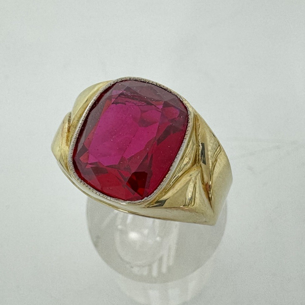 Antique Sterling Silver 10K Gold Top Ruby Mens Ring Sz 12 – 10g