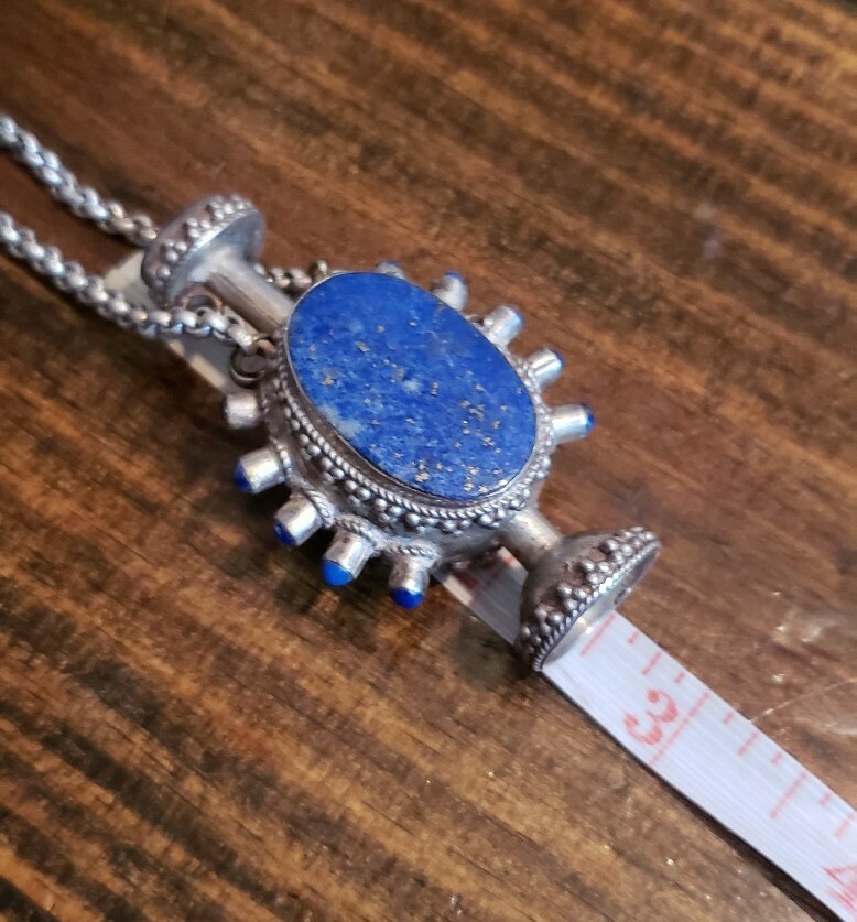 Vintage Sterling silver lapis Perfume Bottle Necklace 64 Grams