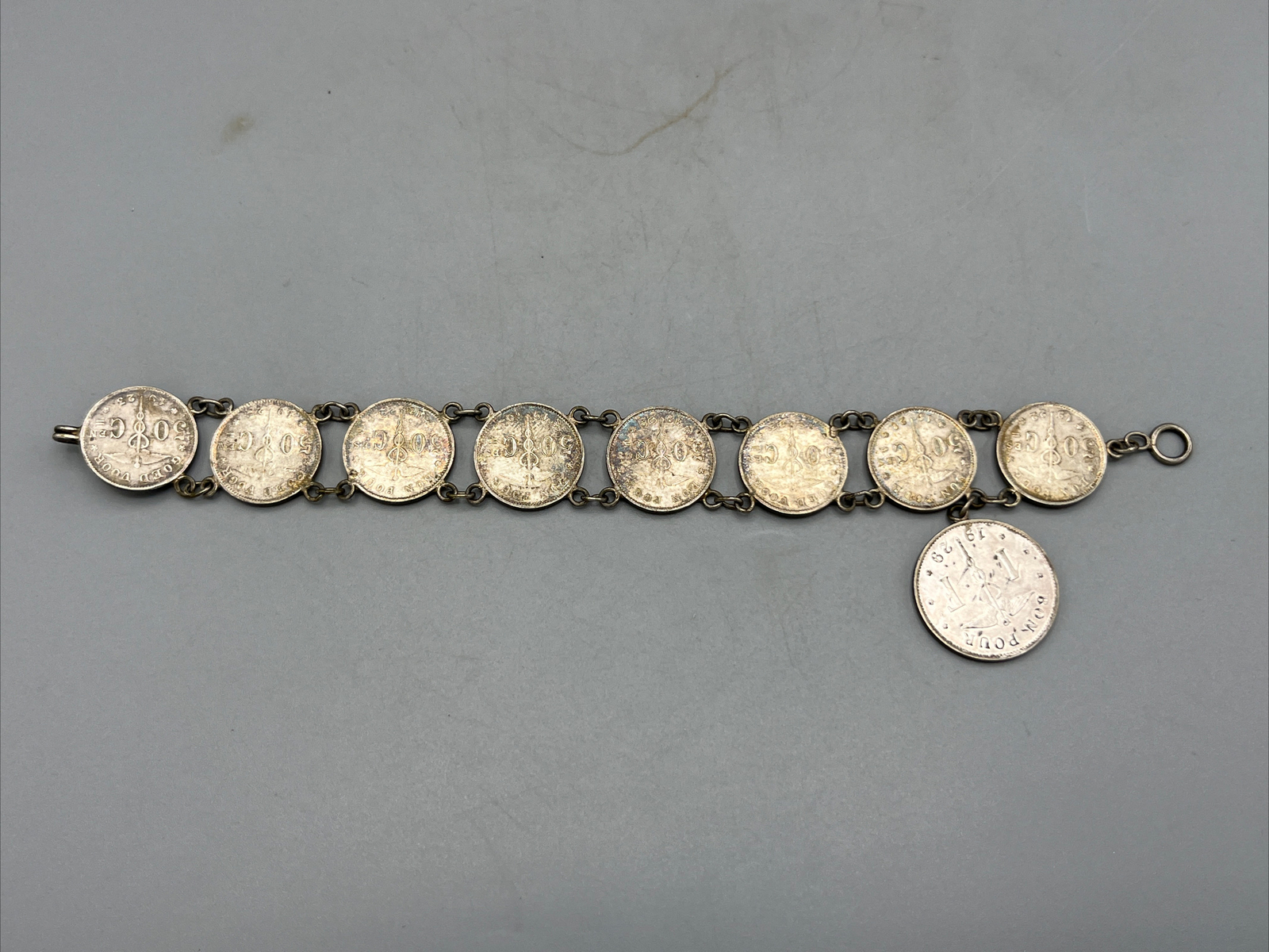 Belgian Silver Coin Bracelet Org Belgium Currency Hook Clasp 7″ Vintage