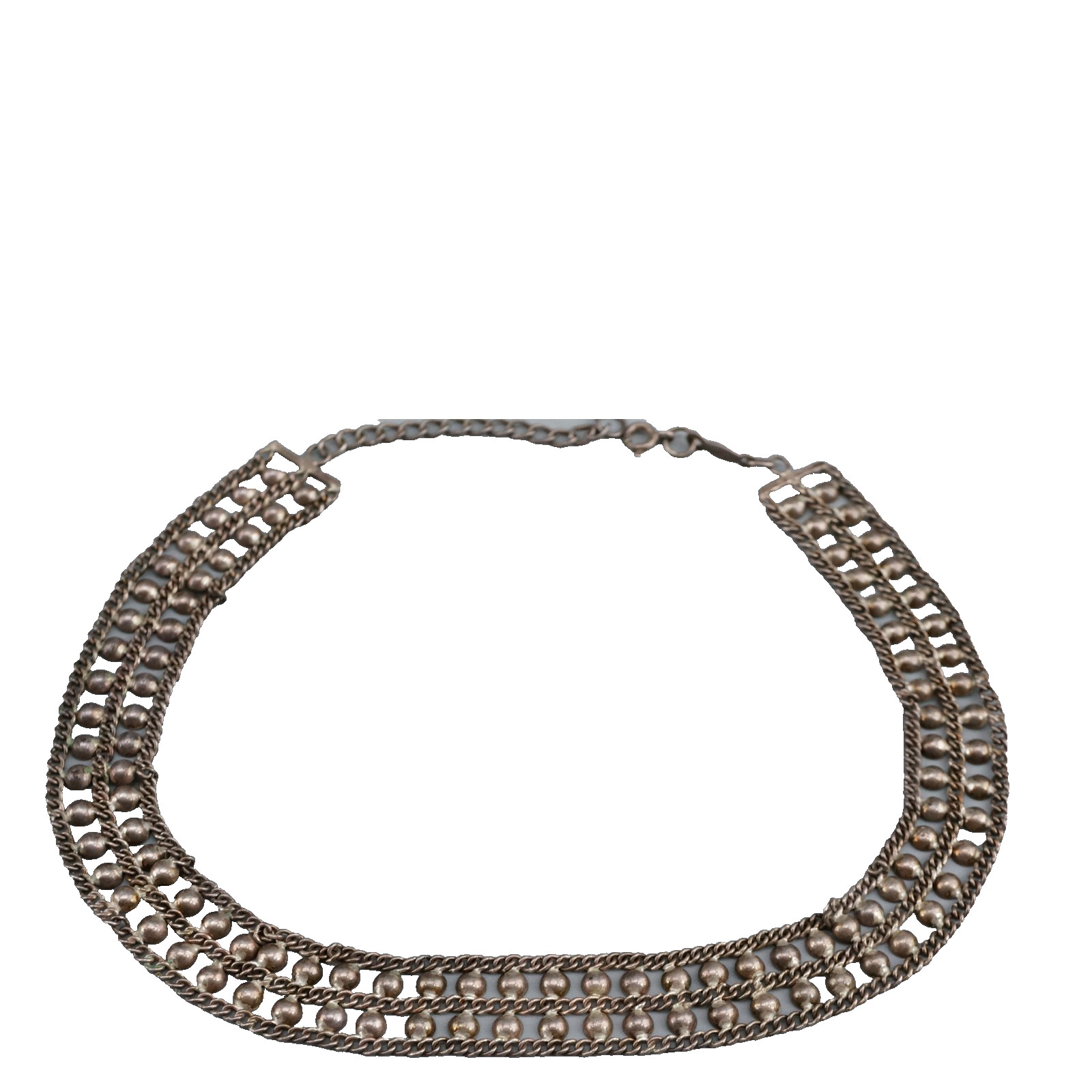 Vtg Ethnic 925 Sterling Sterling Mesh Collar Wide Chain Choker Necklace 22.2g