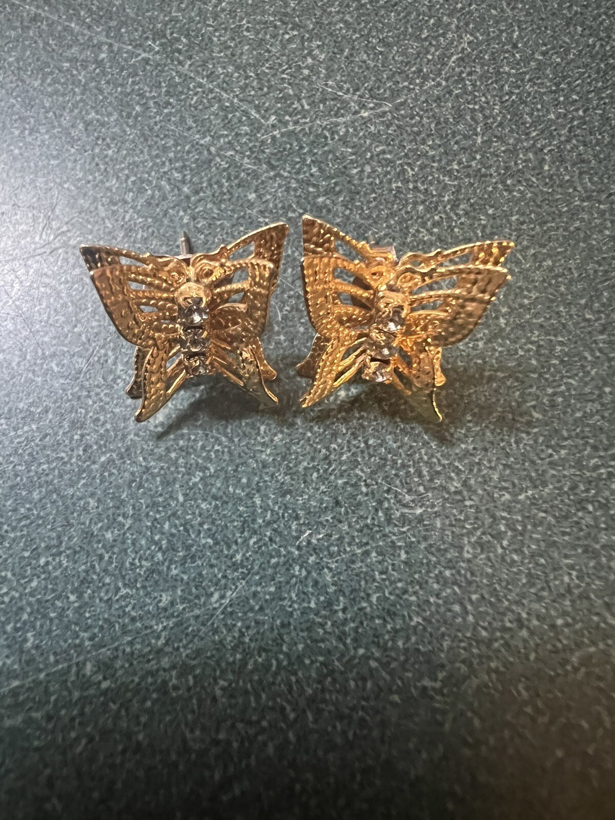Vintage Avon Gold Tone Rhinestone Butterfly Post Earrings Holidays Every Day