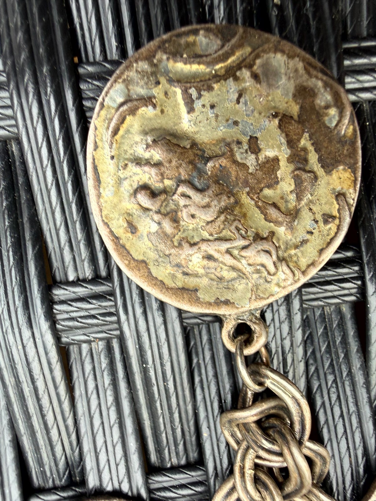 Vintage Alva Studios Gold-Tone Coin Bib Necklace Chunky Chain Statement Pendant