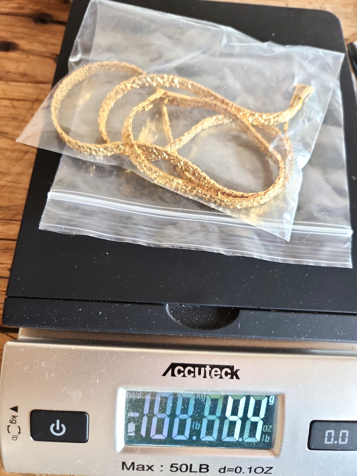 Vintage Electro-Plate Gold Textured Flat Chain Necklace 24″ & Bracelet Set 44g