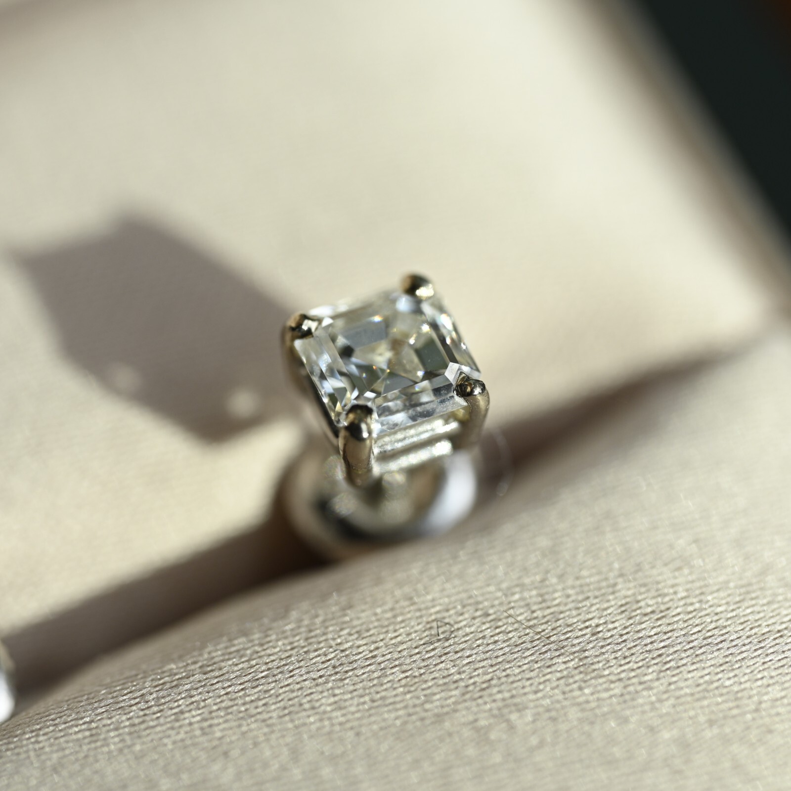1.52 CTW Diamond Earrings Asscher VS1 E-F Excellent Cut 14k White Screw Stud