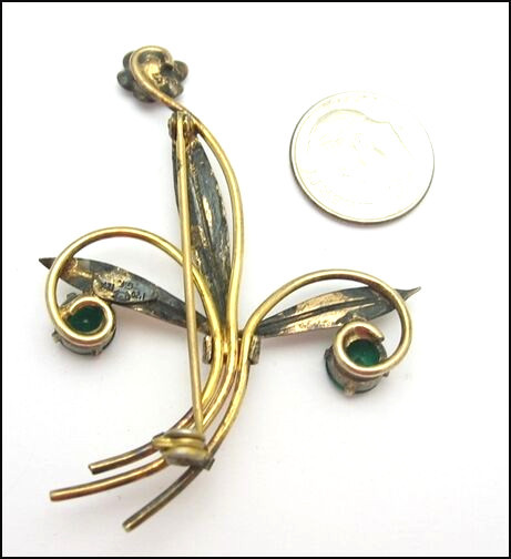 CM GREEN RHINESTONE Vintage PIN FLOWER BROOCH 1/20 12K GE Gold Electroplate