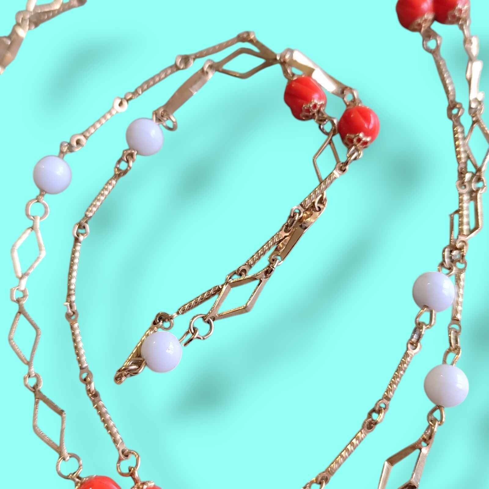 Vtg 56im Flapper Style Molded Glass Bead Station Bar Link Geometric Necklace