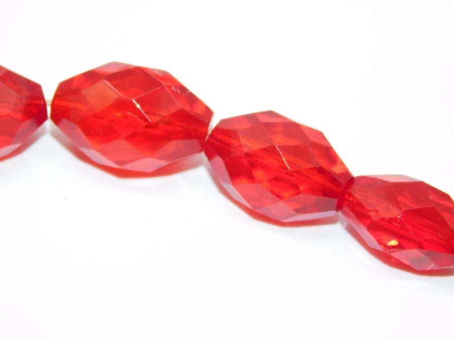 B380-ANTIQUE NECKLACE~RED FACETED GLASS BEADS~22″ LONG