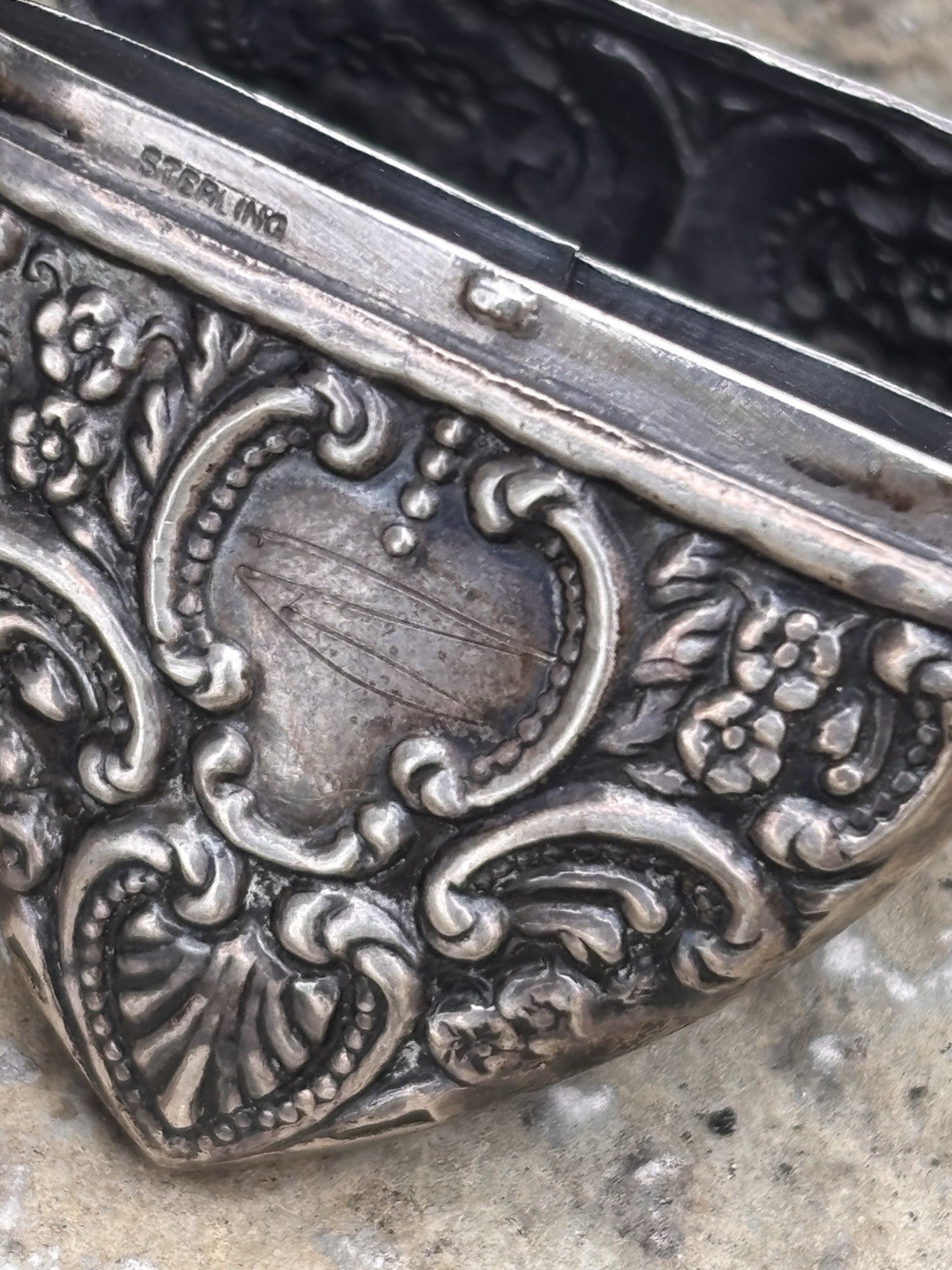 Sterling Silver Heart Repousse Victorian style Large box vintage Pendant 1900s