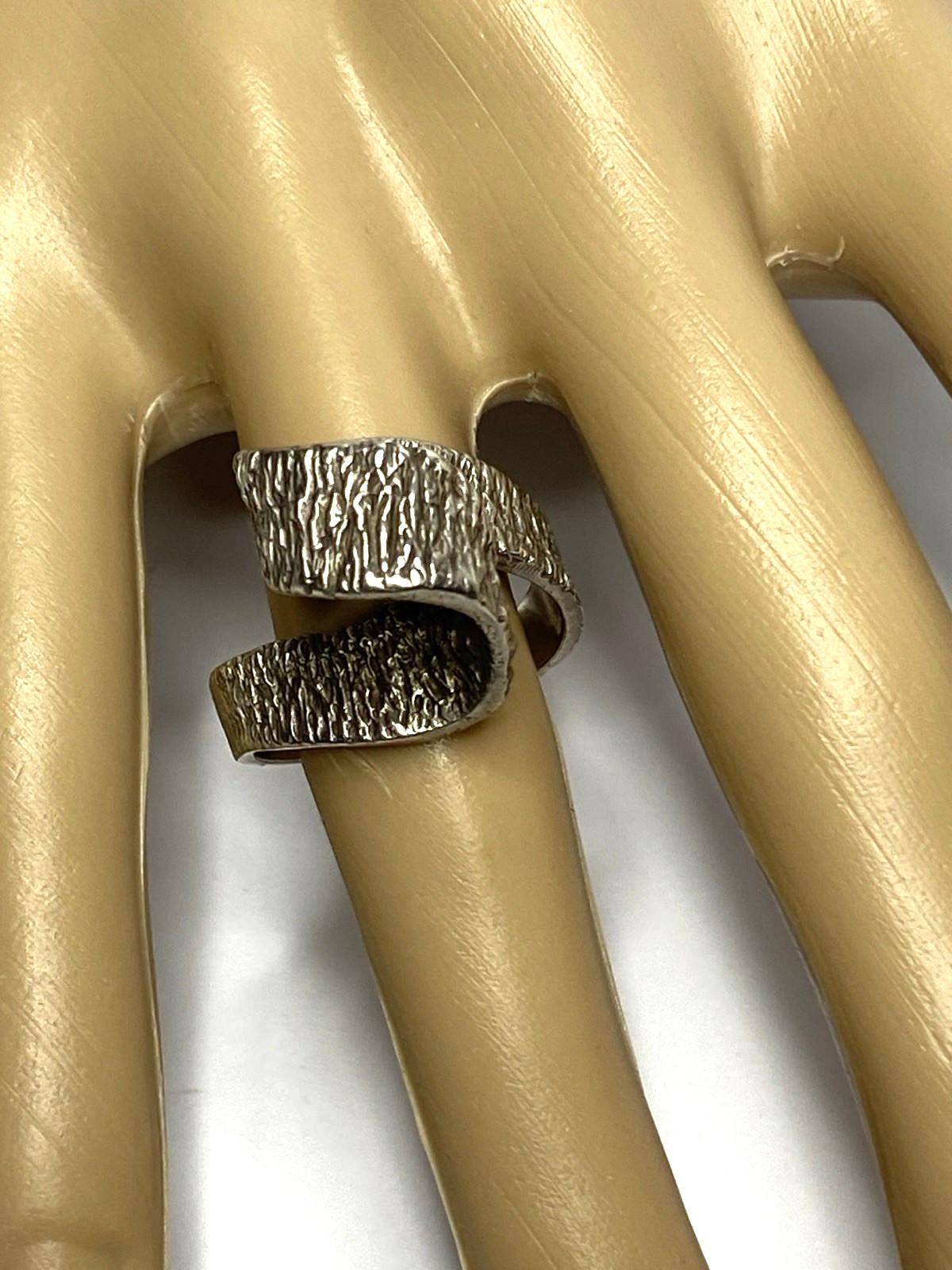 Vintage Half Loop Offset Textured 925 Silver Ring Rare Size 7.25 and 8 grams