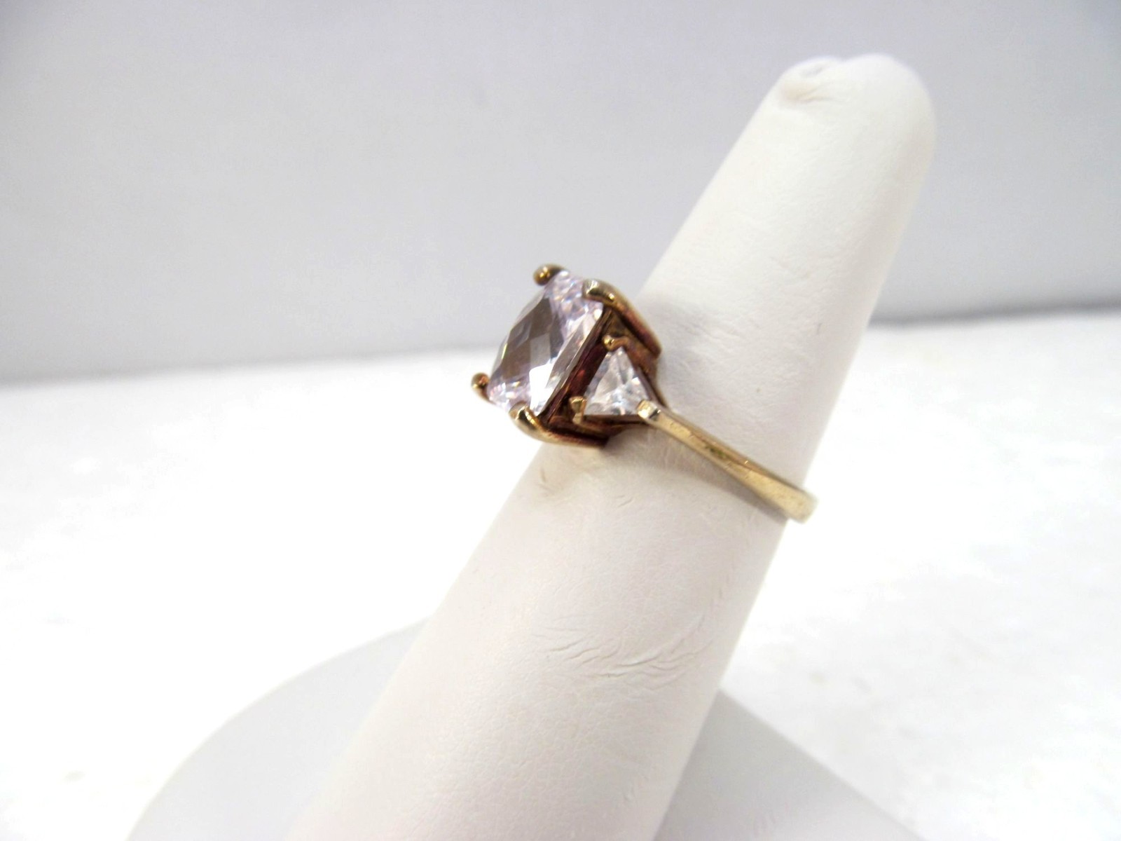 925 Sterling Silver Gold Vermeil Princess Trillion CZ Statement Ring Size 6 Vtg