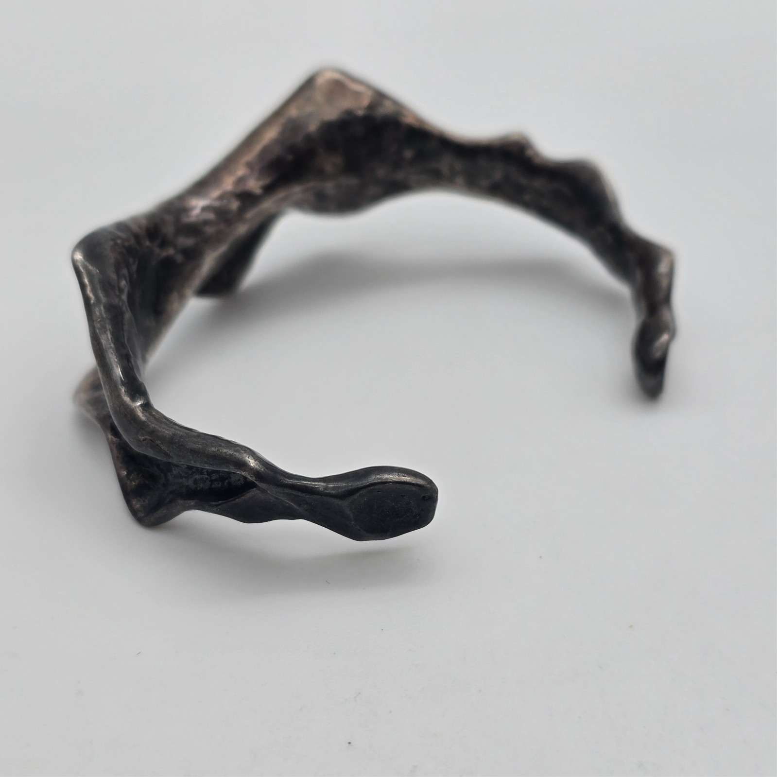 Vintage Brutalist Fold Wrinkle Sterling Silver Cuff Bangle Bracelet – 6″