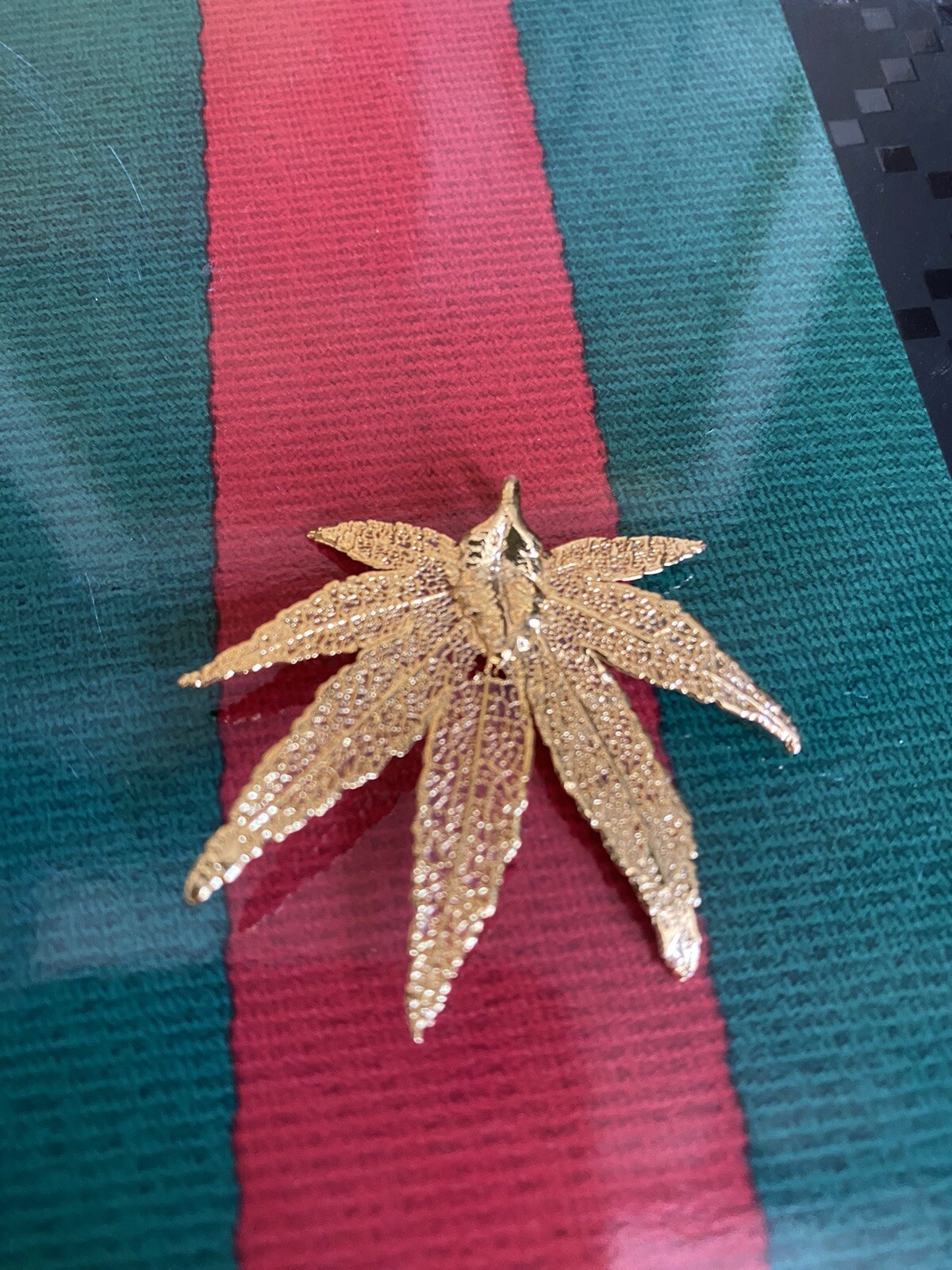 Vintage Gold Plated Dipped Japanese Maple Cannabis Leaf Pendant 1.75”