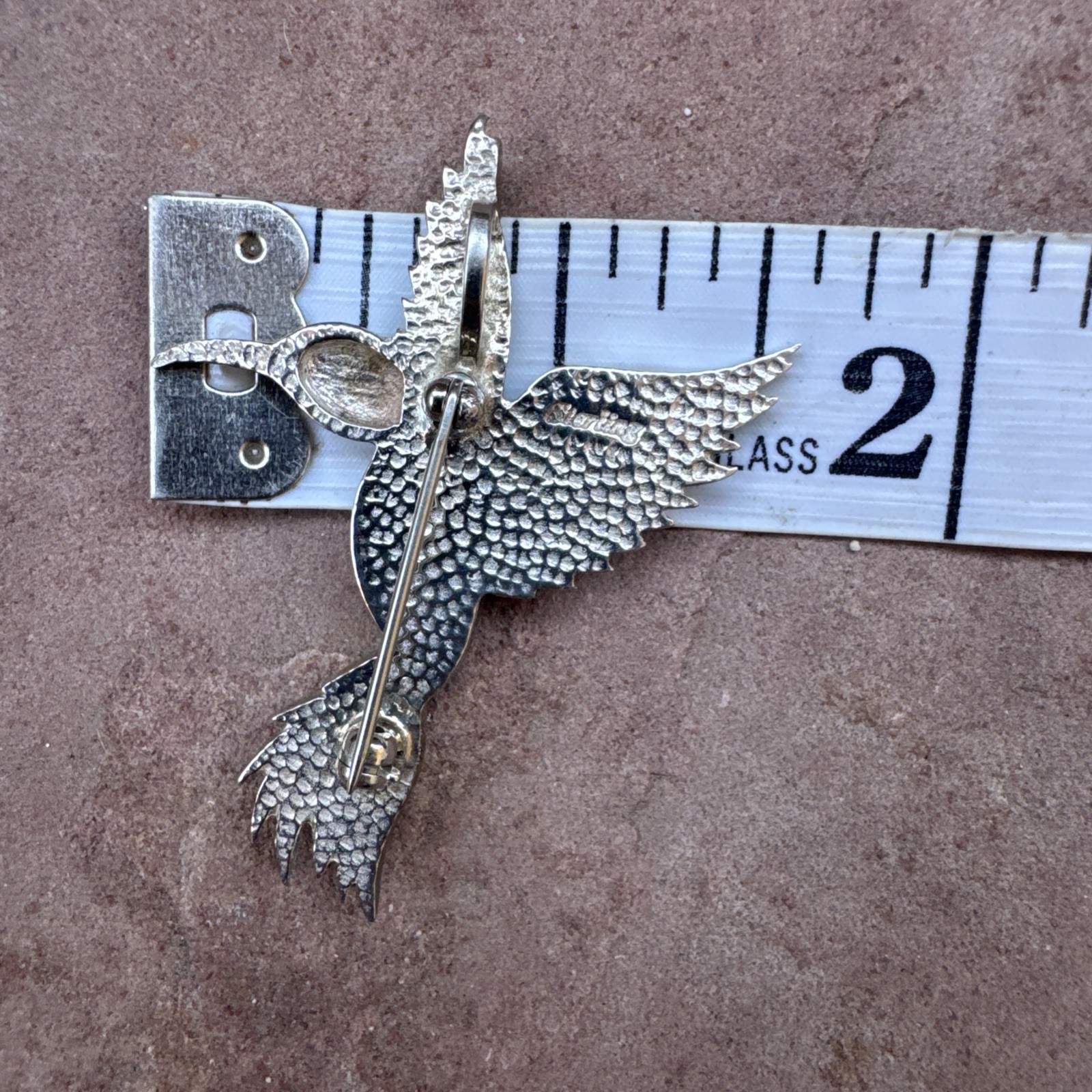 Vintage Sterling Silver Gaspeite+Opal Green Inlay Hummingbird PENDANT or BROOCH