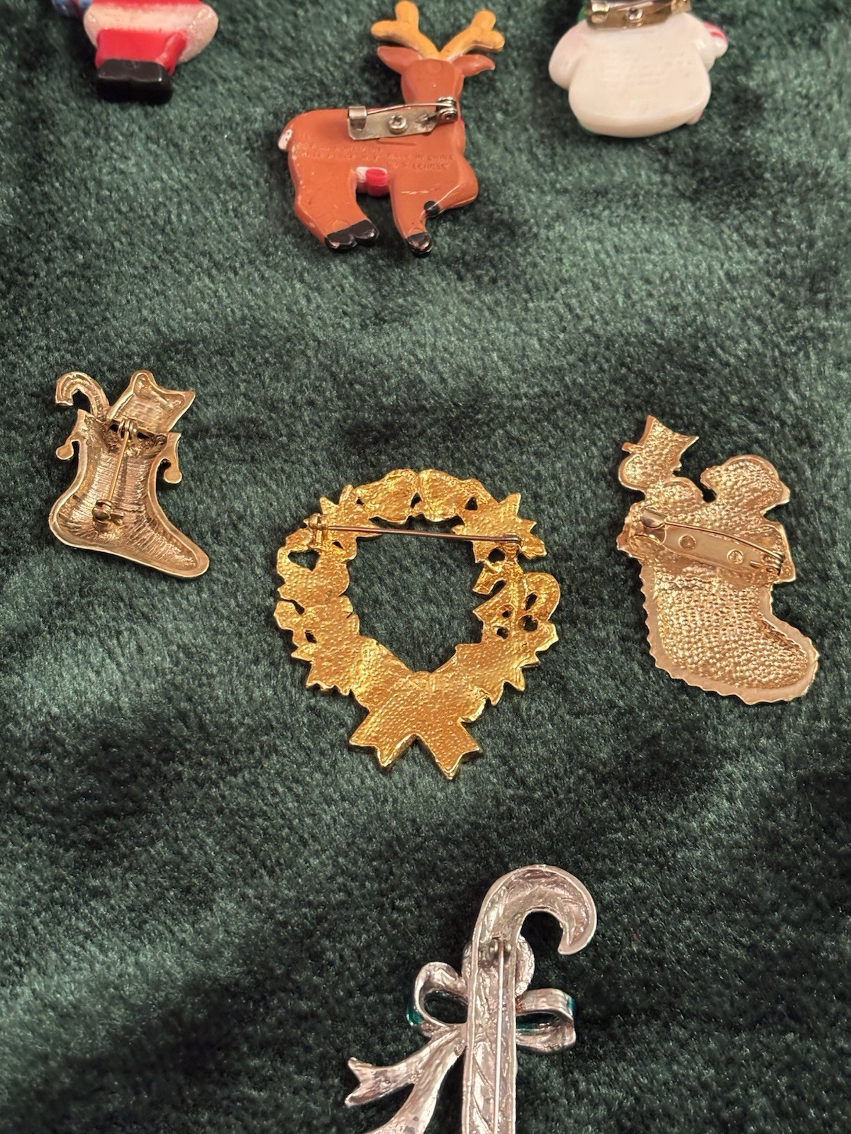 Vtg Collection Of 9 Christmas Pin/Brooches Gold Plate Enamel Fun World Plastic