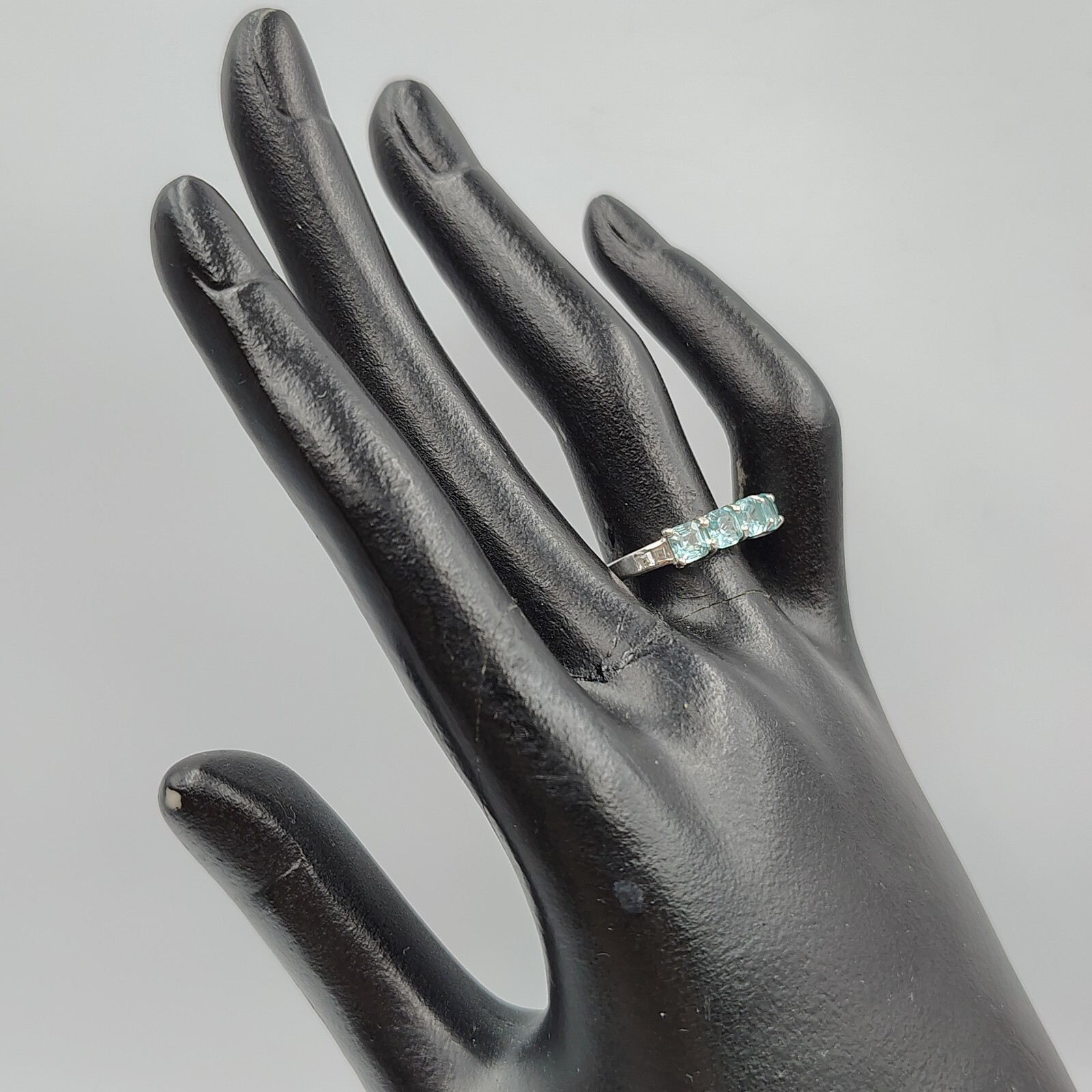 D’joy Sterling Silver 925 Blue CZ Clear/White Topaz 5 Stone Setting Ring Sz 7