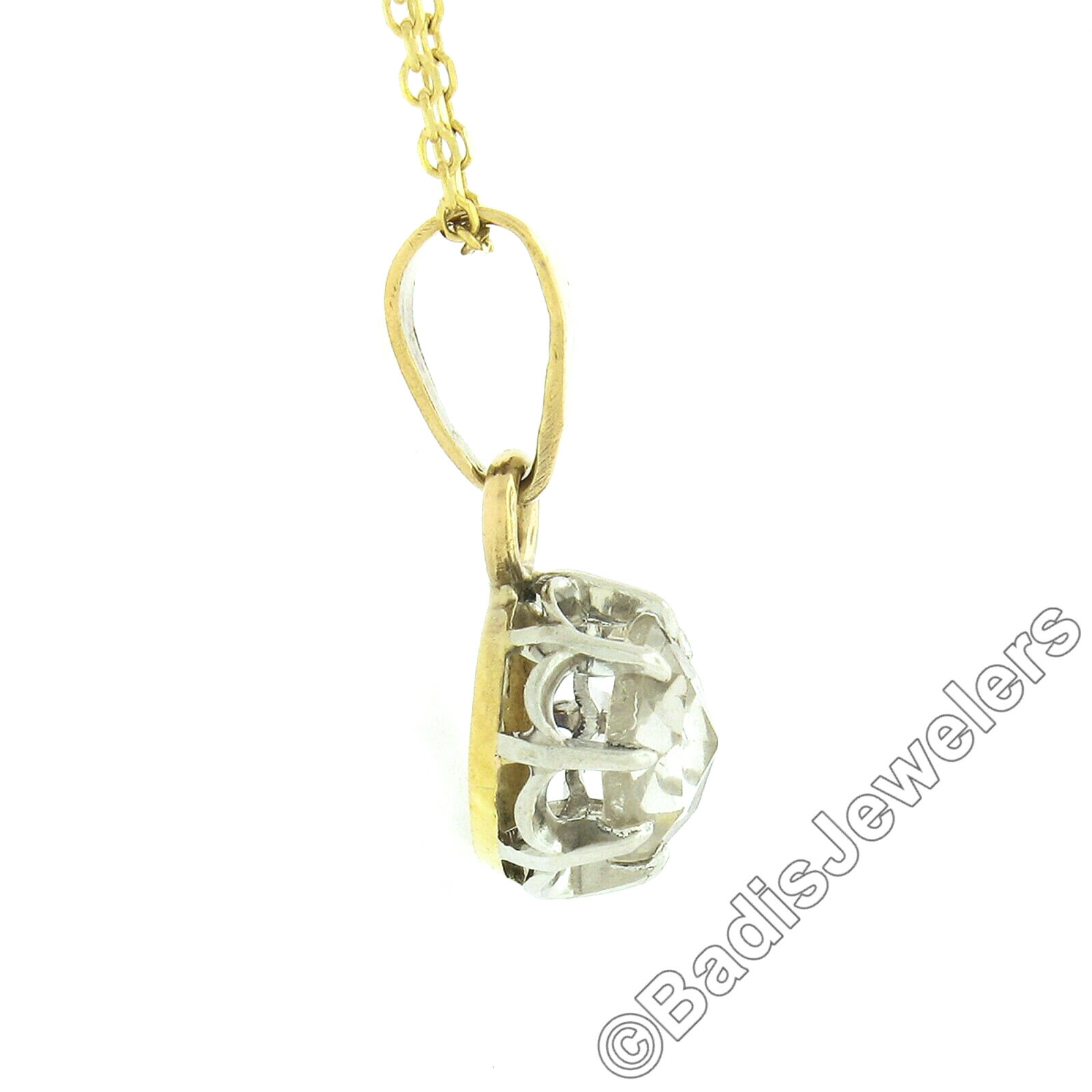 Antique 18k Gold Platinum 0.40ct Rose Cut Diamond Solitaire Pendant w/ 16″ Chain