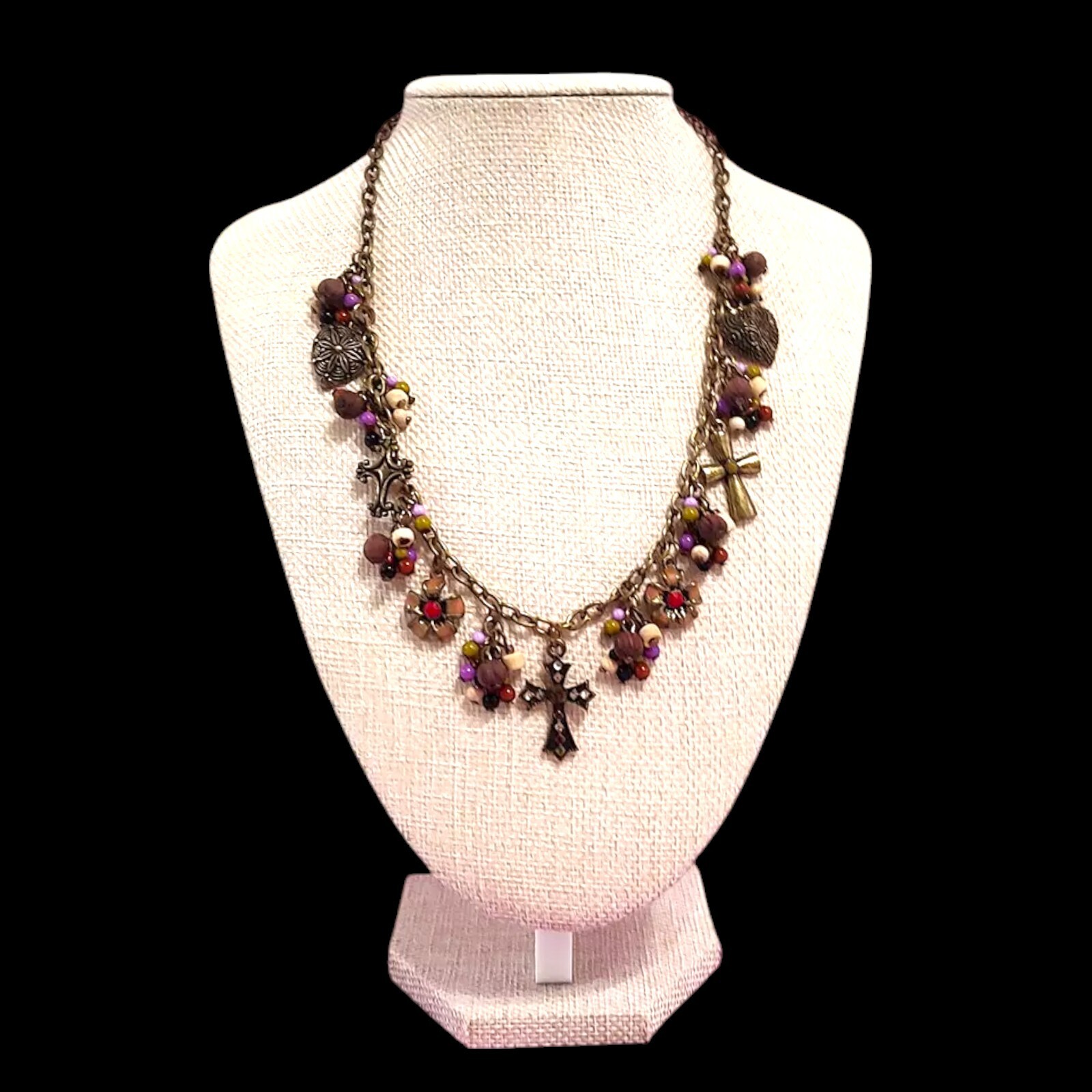 VTG 80s Madonna Heirloom Style Cross Charm Statement Necklace 19″