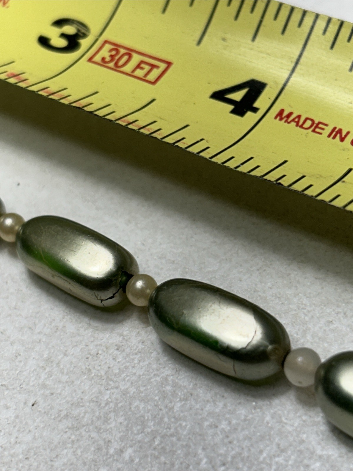 Vintage Beaded Bracelet With Sterling Clasp And Simulated Emerald