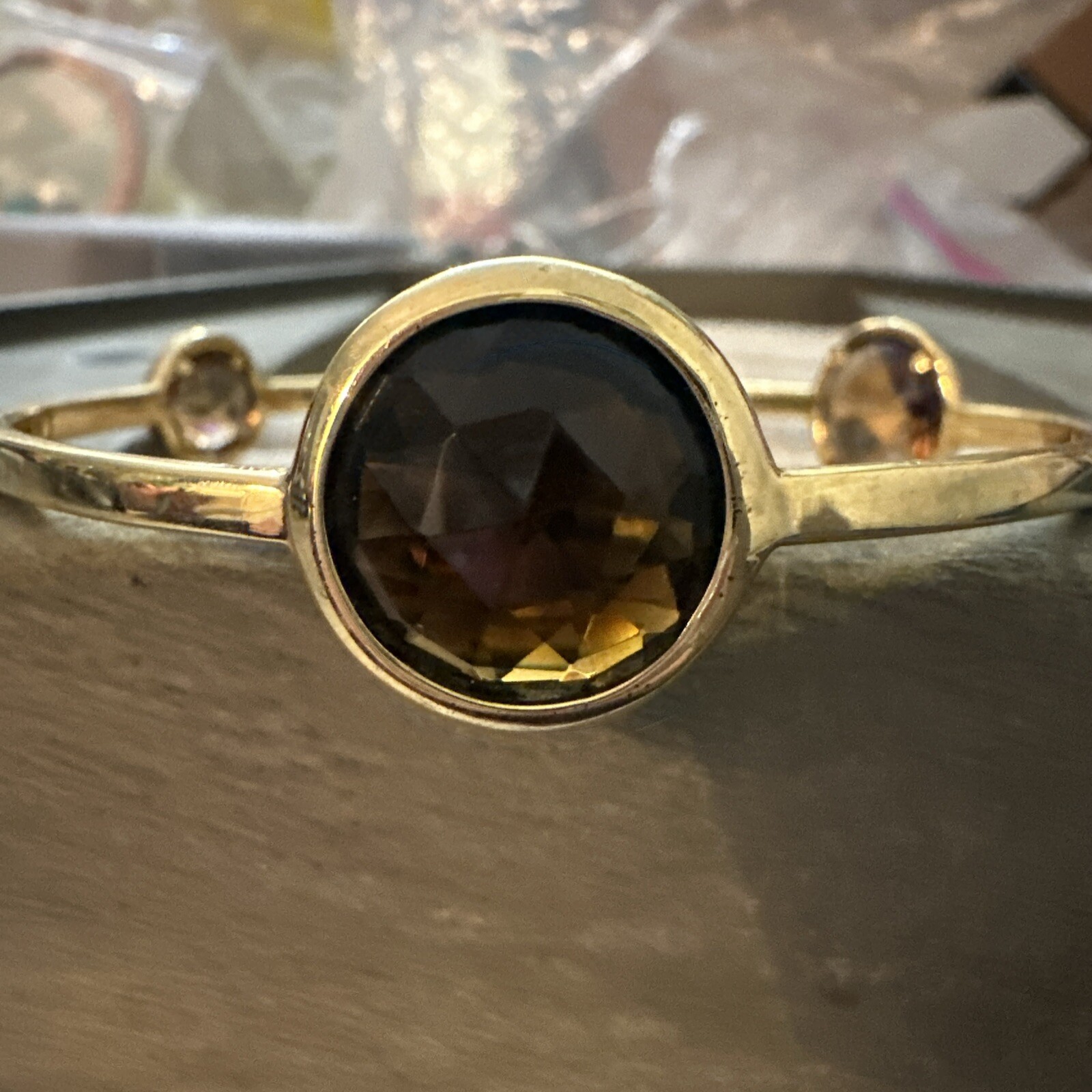 DESIGNER SIGNED HENRI BENDEL GOLD JEWELED CRYSTAL BANGLE BRACELET