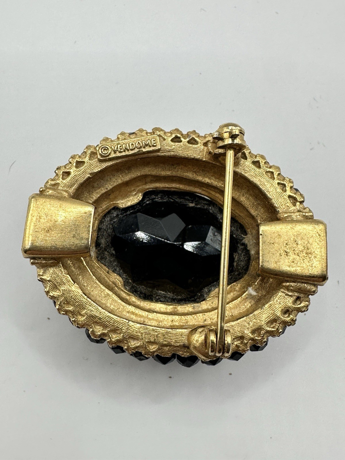 Vintage Vendome Black Crystal Brooch Gold Plated Convertible Pendant
