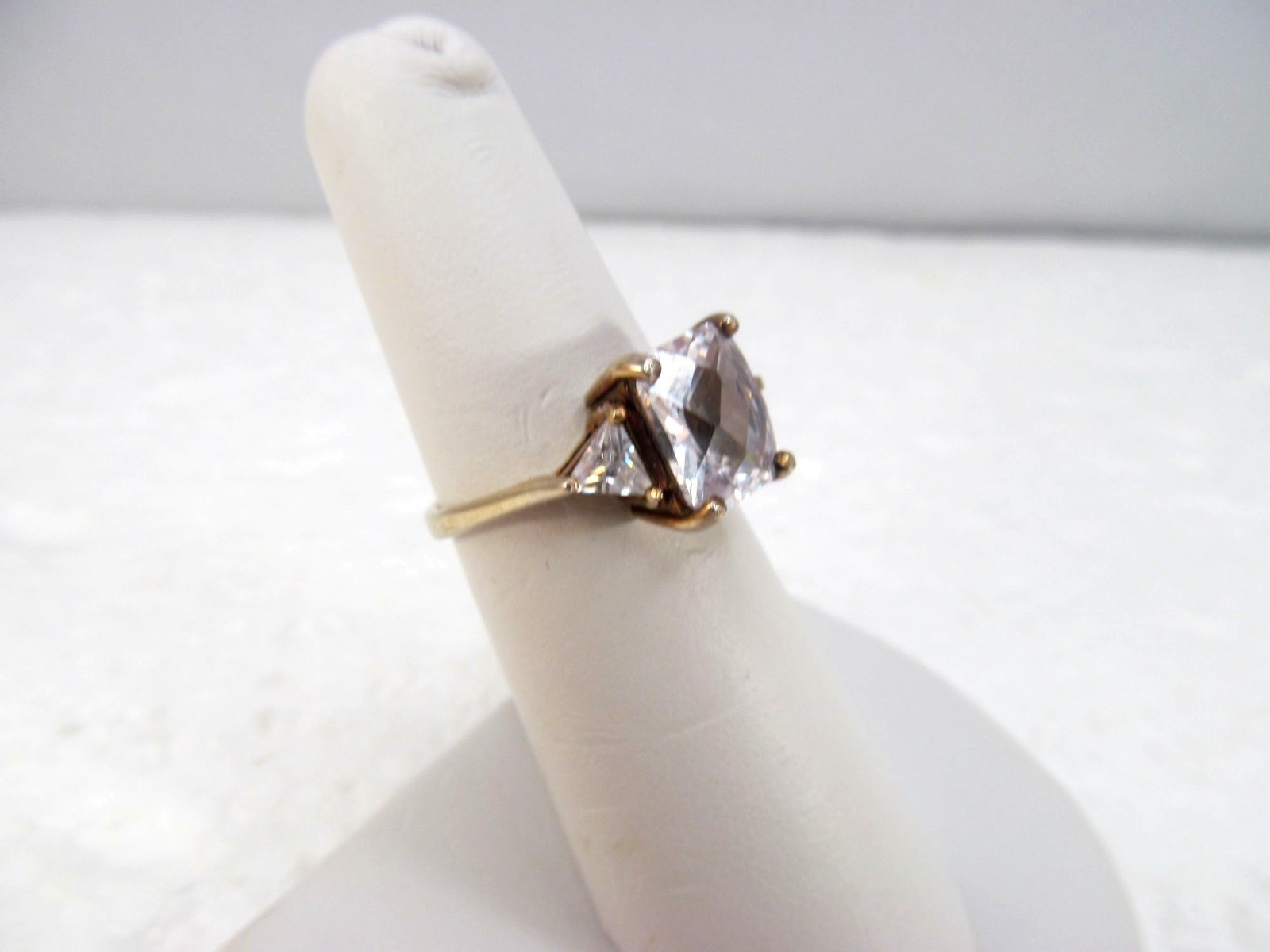 925 Sterling Silver Gold Vermeil Princess Trillion CZ Statement Ring Size 6 Vtg