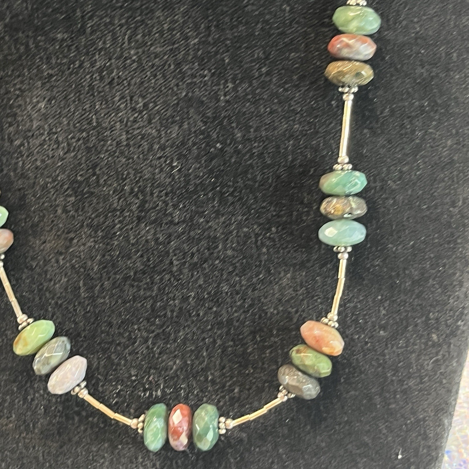 Vintage 18” Faceted Agate Necklace With Sterling Closure