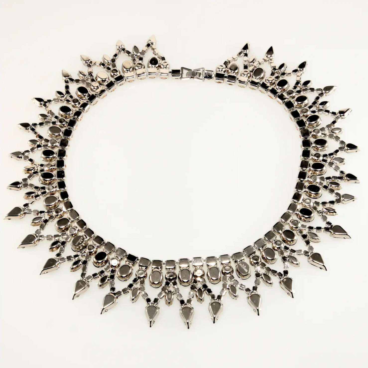VTG Dominique Collar Necklace Opaque Black & Clear Rhinestones Crystals