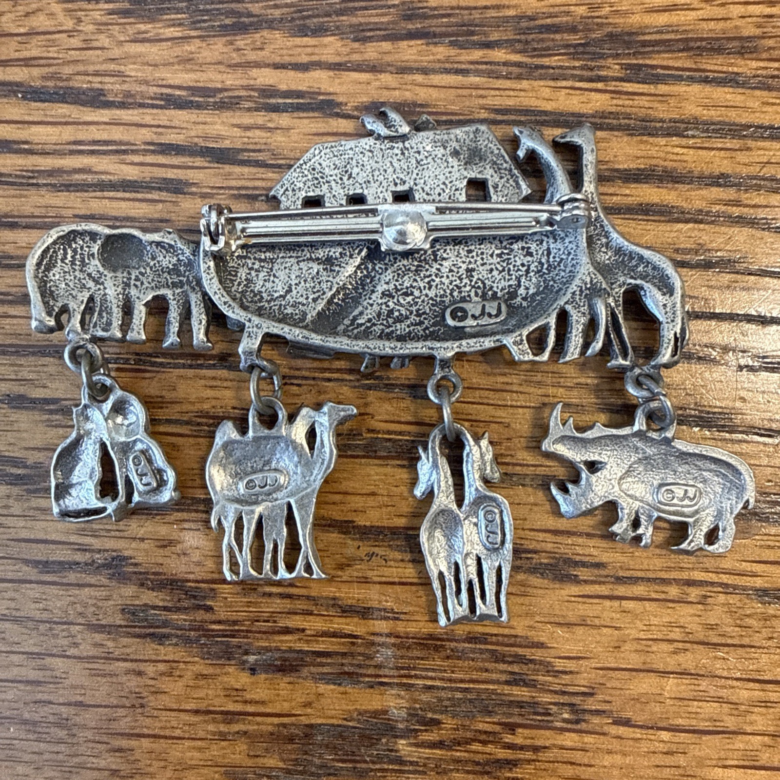 JJ pewter Noah’s Arc pin (brooch) measures approximately 2 3/4”wide