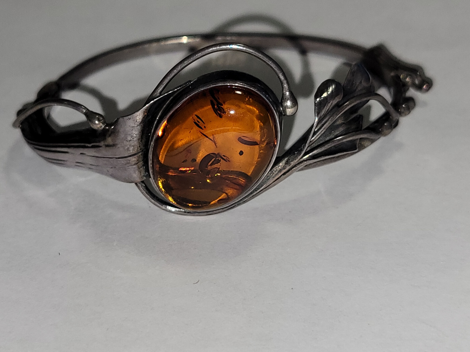 Vintage Golden Amber Deco Flower design Handmade Silver Bangle Bracelet 4b 16