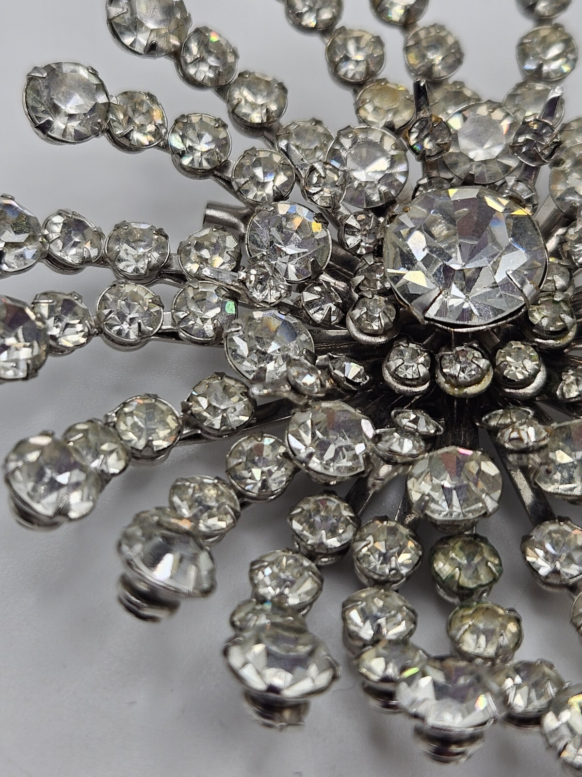 Vintage Clear Glass Rhinestone Pinwheel Large Brooch Pin