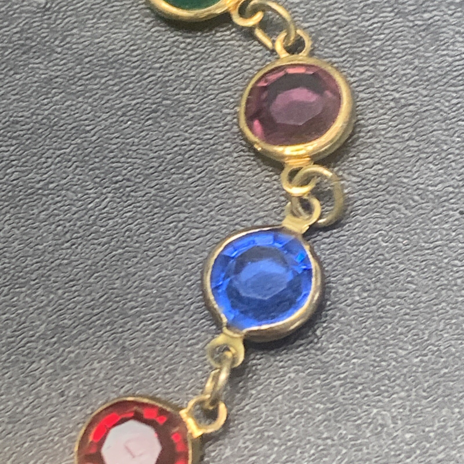 Austrian Crystal USA Signed Multi color Crystal Gold Tone Bracelet Vintage 7.5”